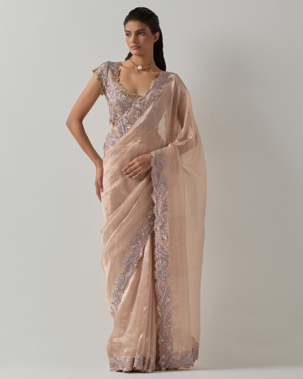 Blush Zari Sari Set