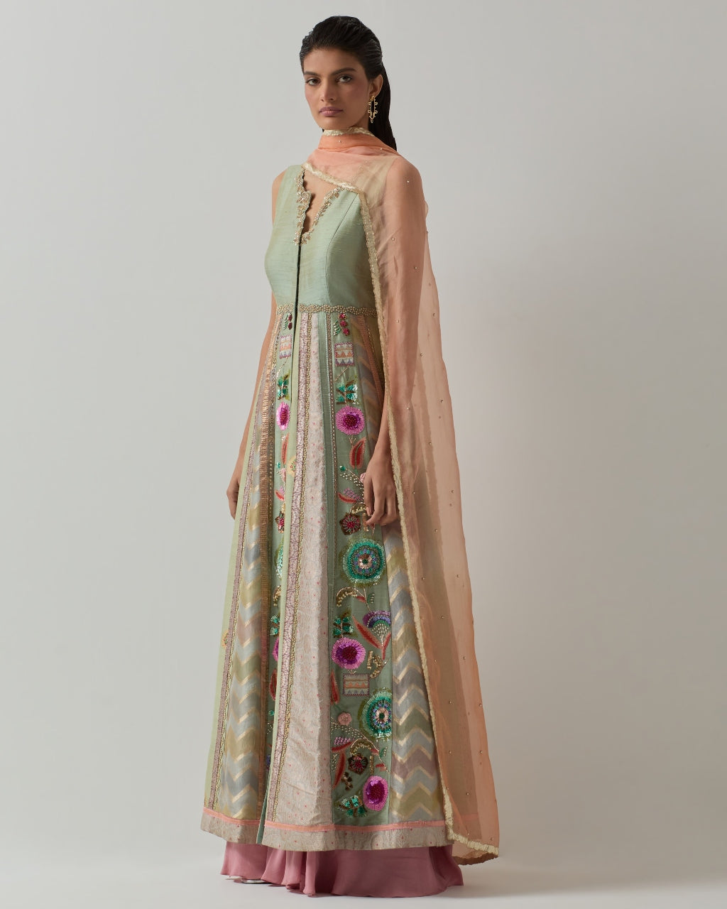 Aqua Jacket Anarkali Set