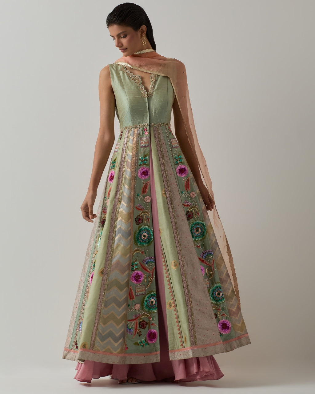 Aqua Jacket Anarkali Set