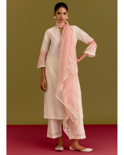 Ivory Pink Embroidered Kurta Set