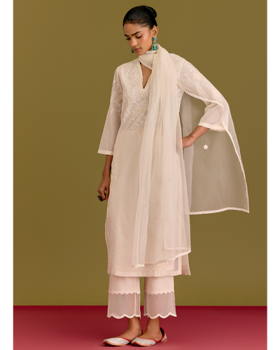 Ivory Woven Kurta Set