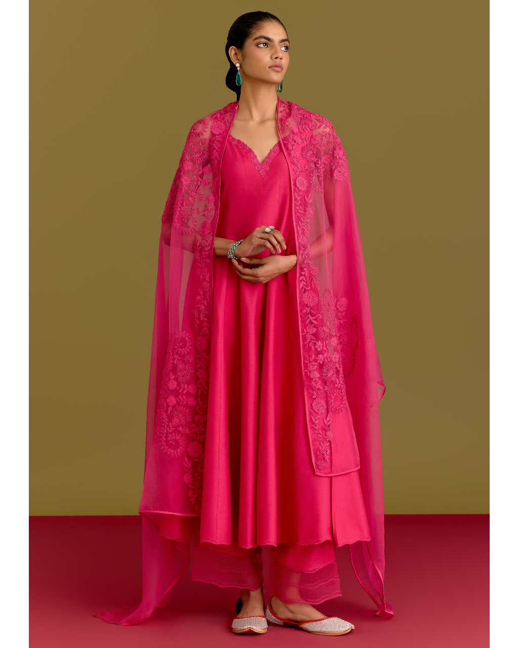 Fuchsia Cotton Silk Satin Anarkali Set
