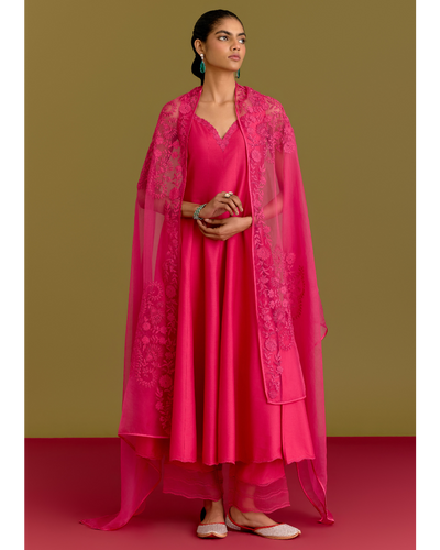 Fuchsia Cotton Silk Satin Anarkali Set