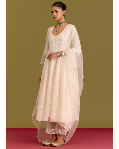 Ivory Silk Chanderi Anarkali Set