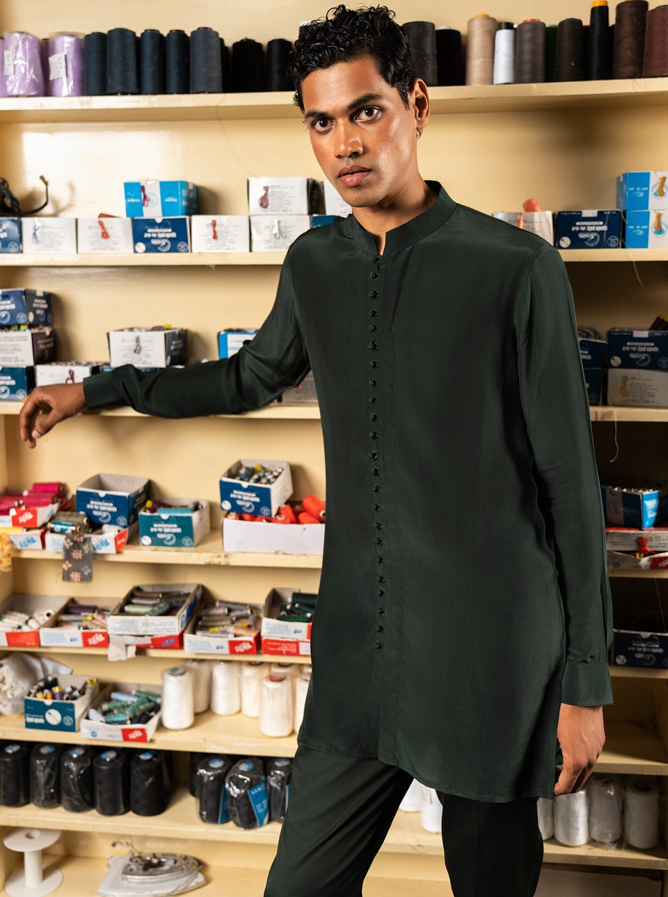 Green Sheher Kurta Pajama Set