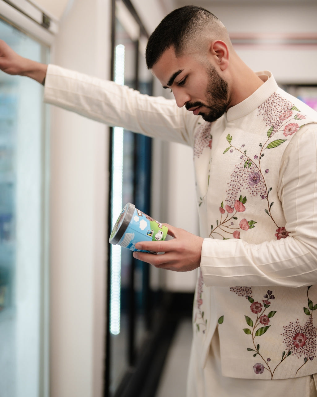 Porcelain Petals Nehru Jacket Set