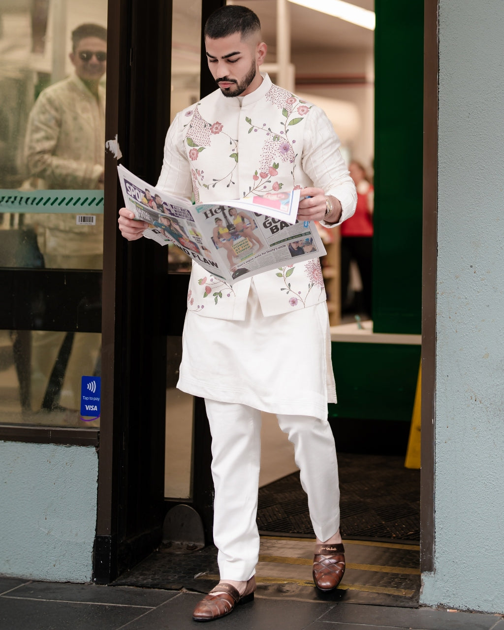 Porcelain Petals Nehru Jacket Set