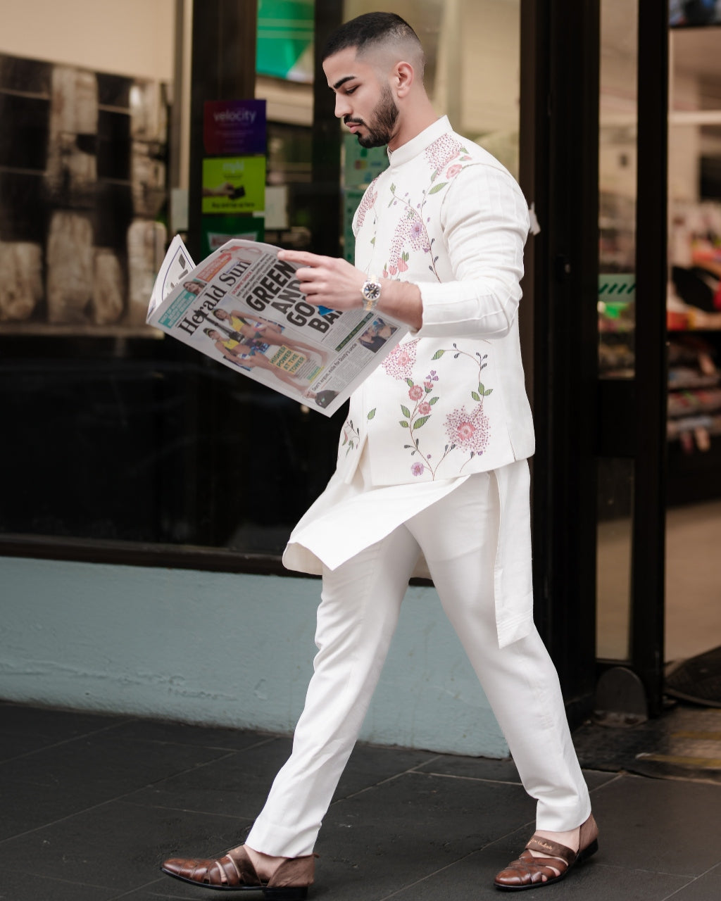 Porcelain Petals Nehru Jacket Set