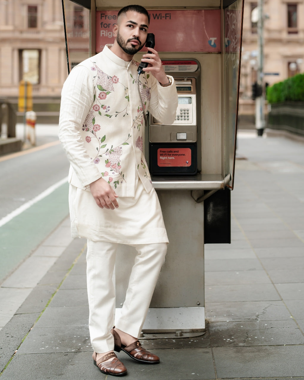 Porcelain Petals Nehru Jacket Set