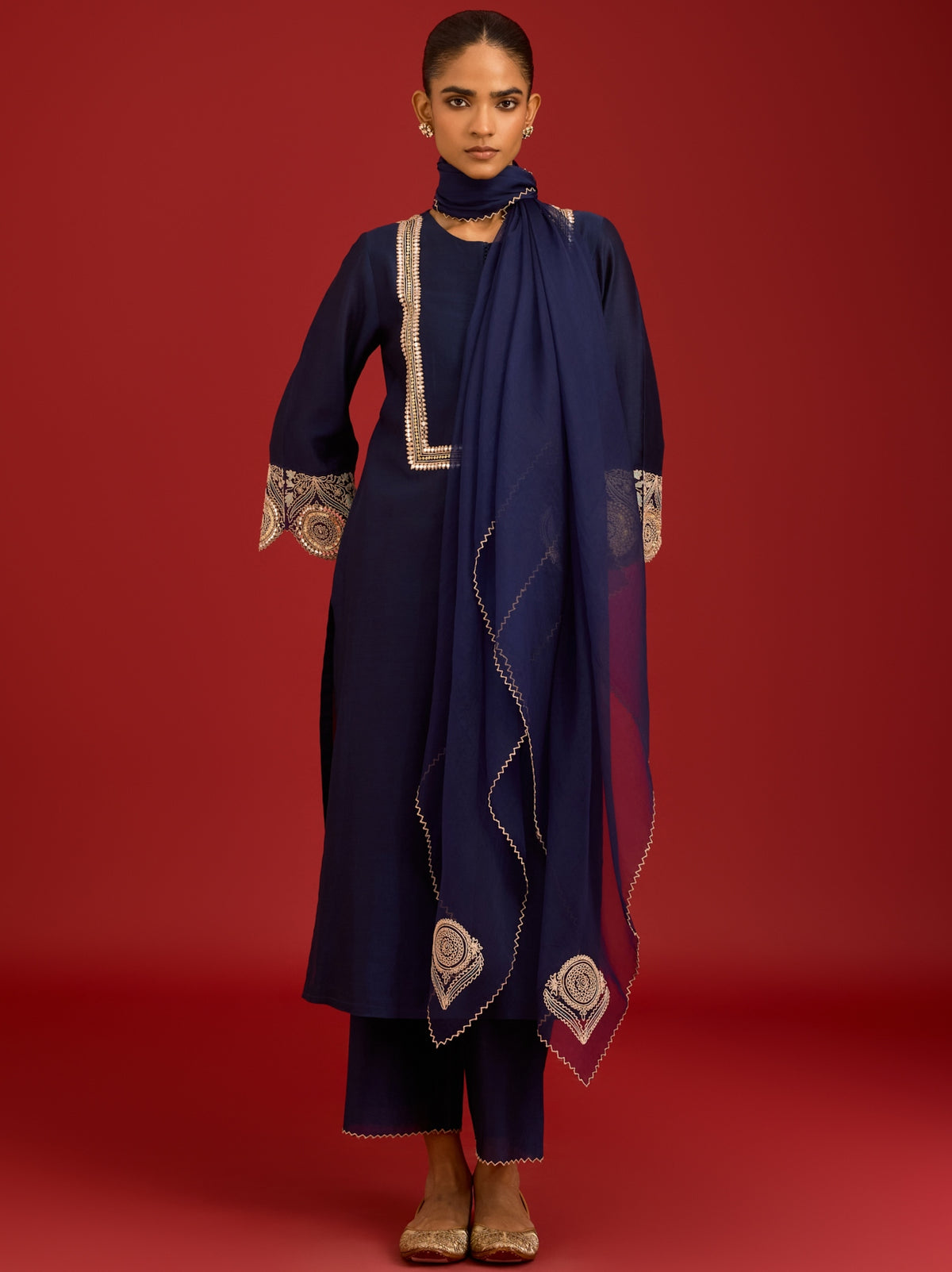 Navy Sequins, Mirror And Dori Embroidered Kurta Set