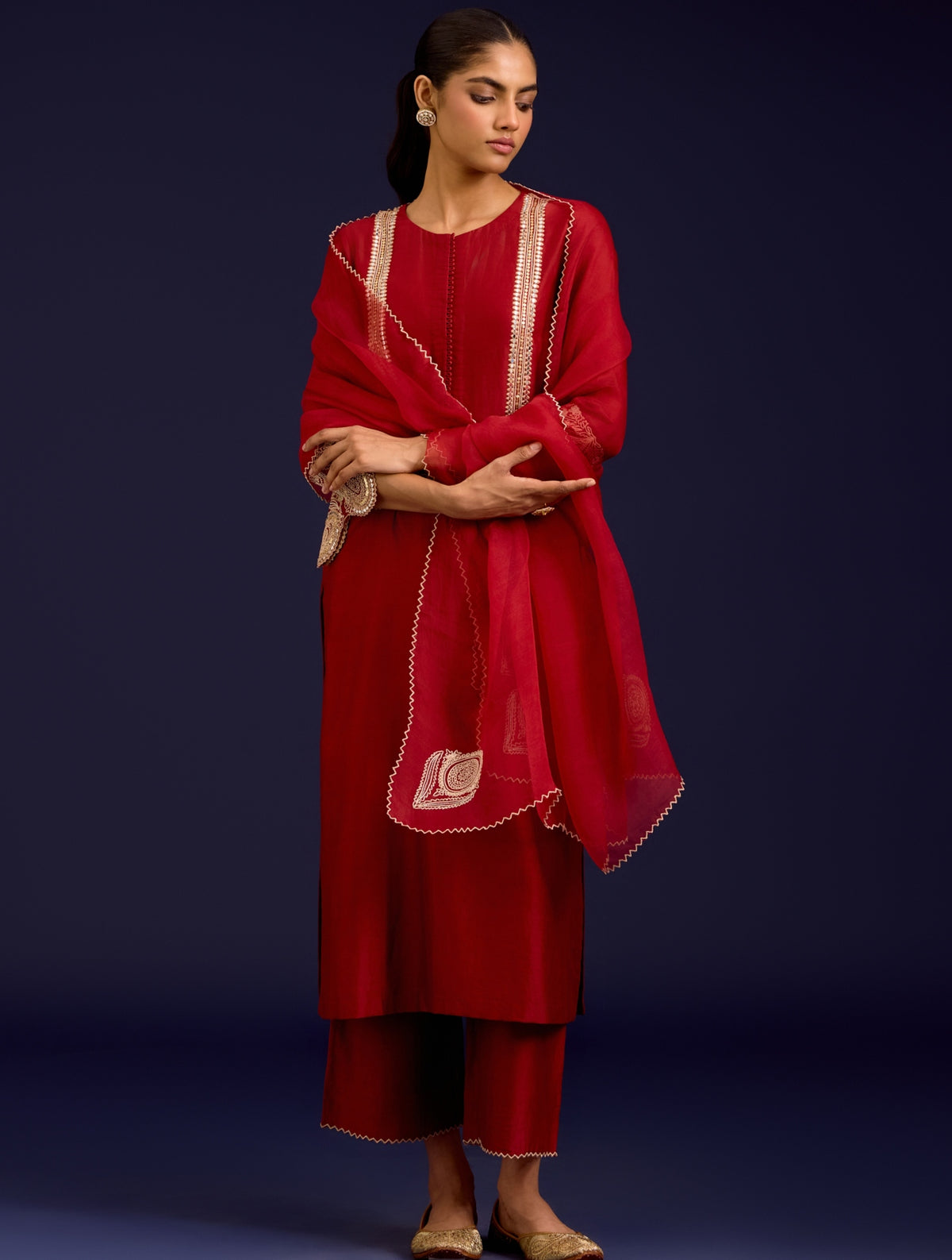 Rust Sequins, Mirror And Dori Embroidered Kurta Set