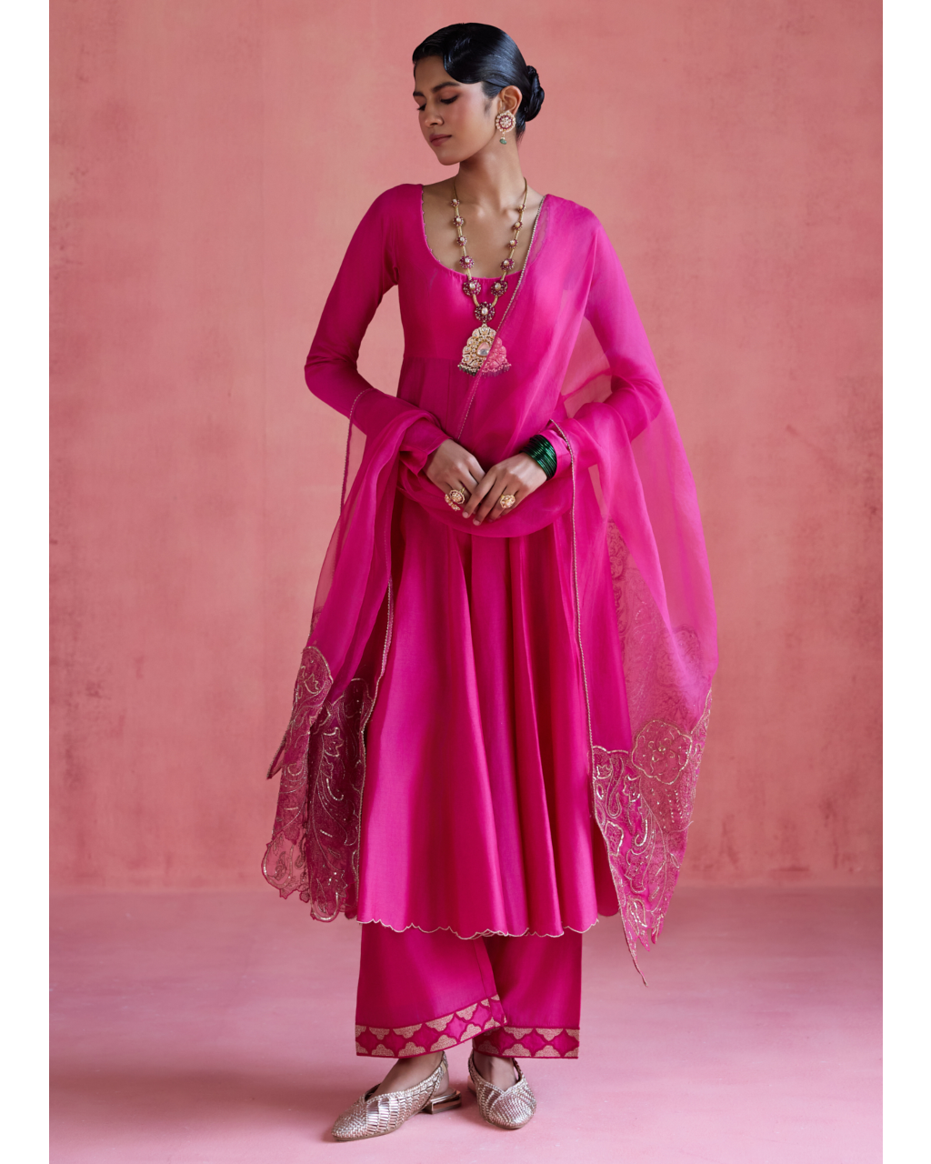 Gul Anarkali Set - Fuchsia