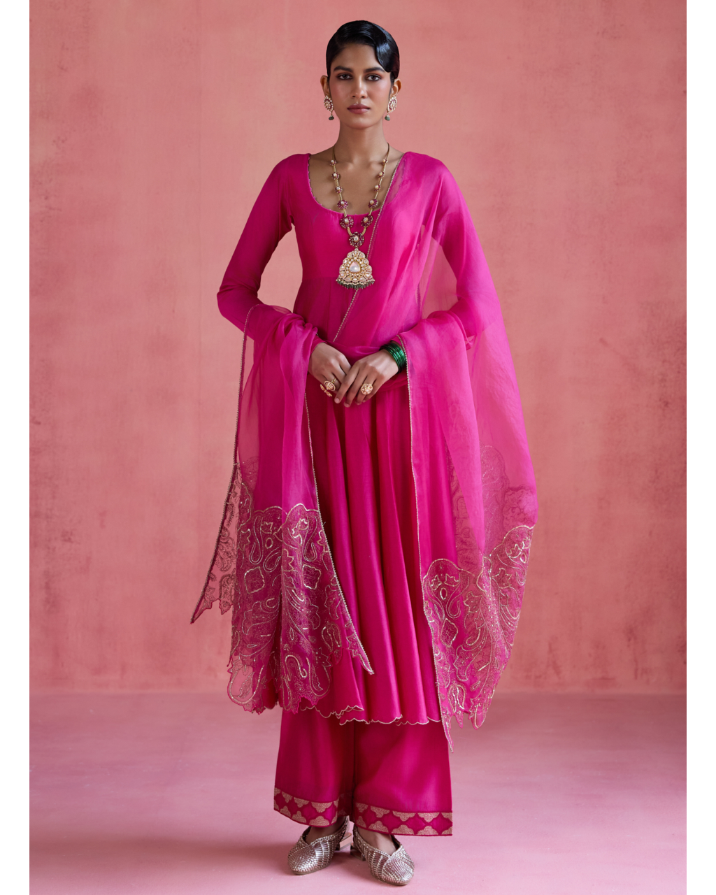 Gul Anarkali Set - Fuchsia