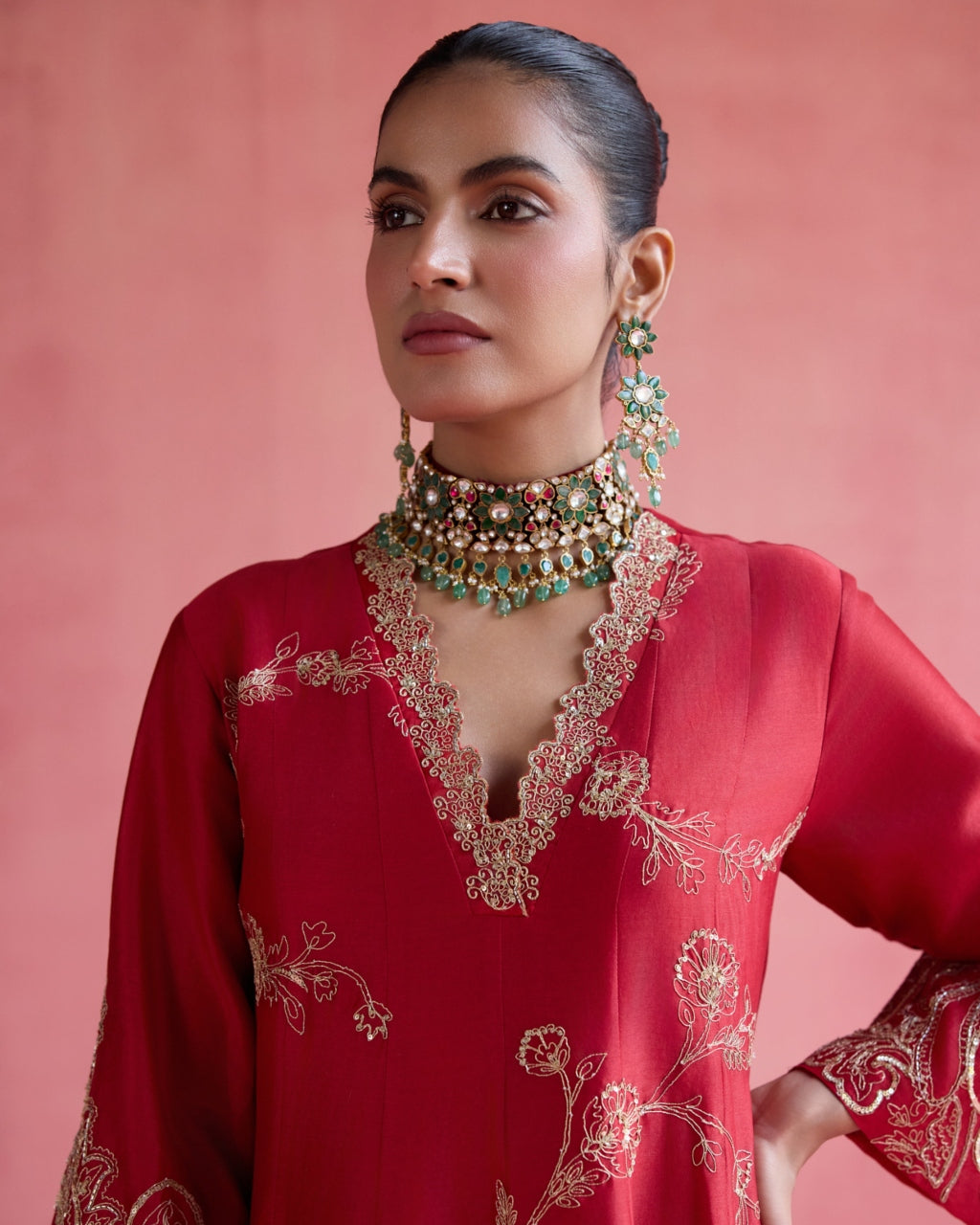 Nazm Anarkali Set - Red