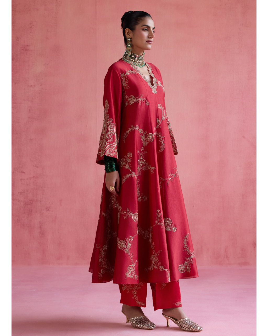 Nazm Anarkali Set - Red