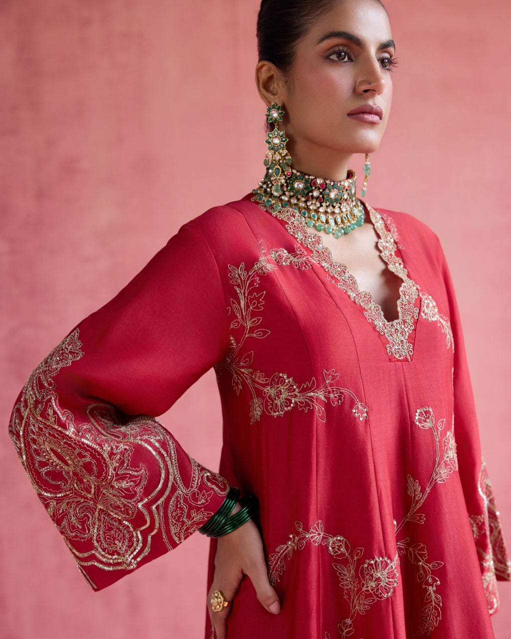 Nazm Anarkali Set - Red
