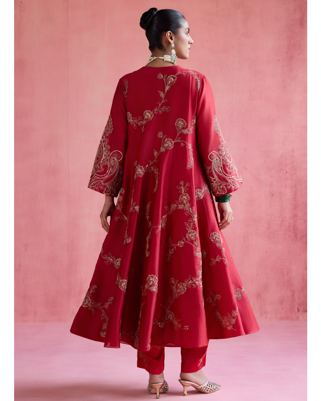 Nazm Anarkali Set - Red