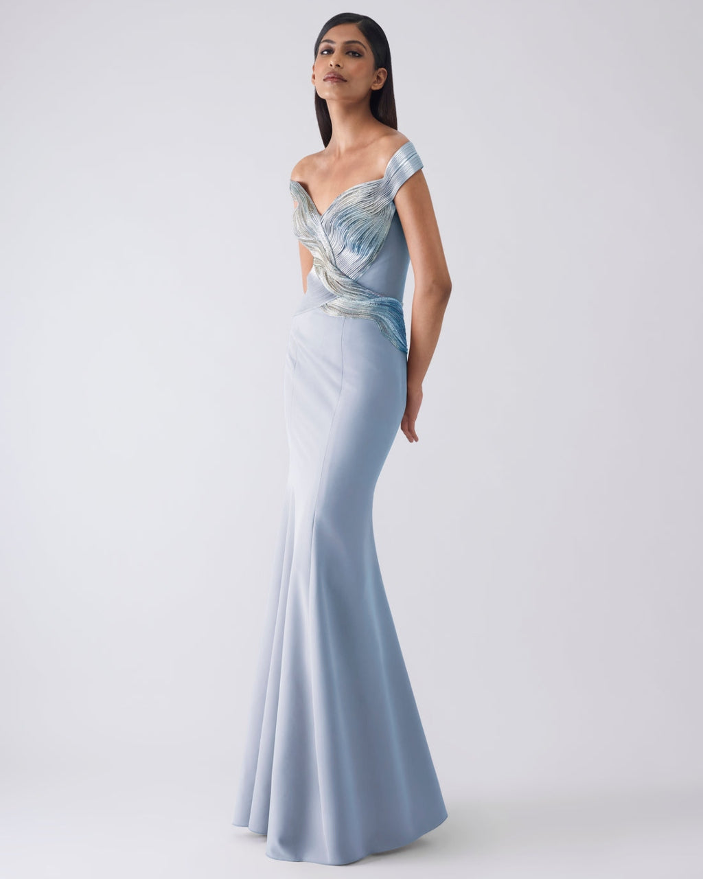 Moulded Metallic Blue Gown