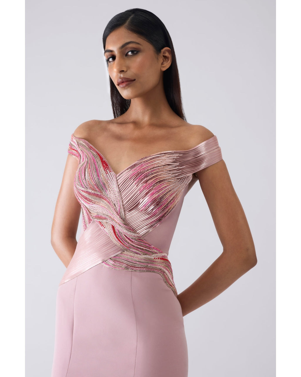 Moulded Metallic Pink Gown