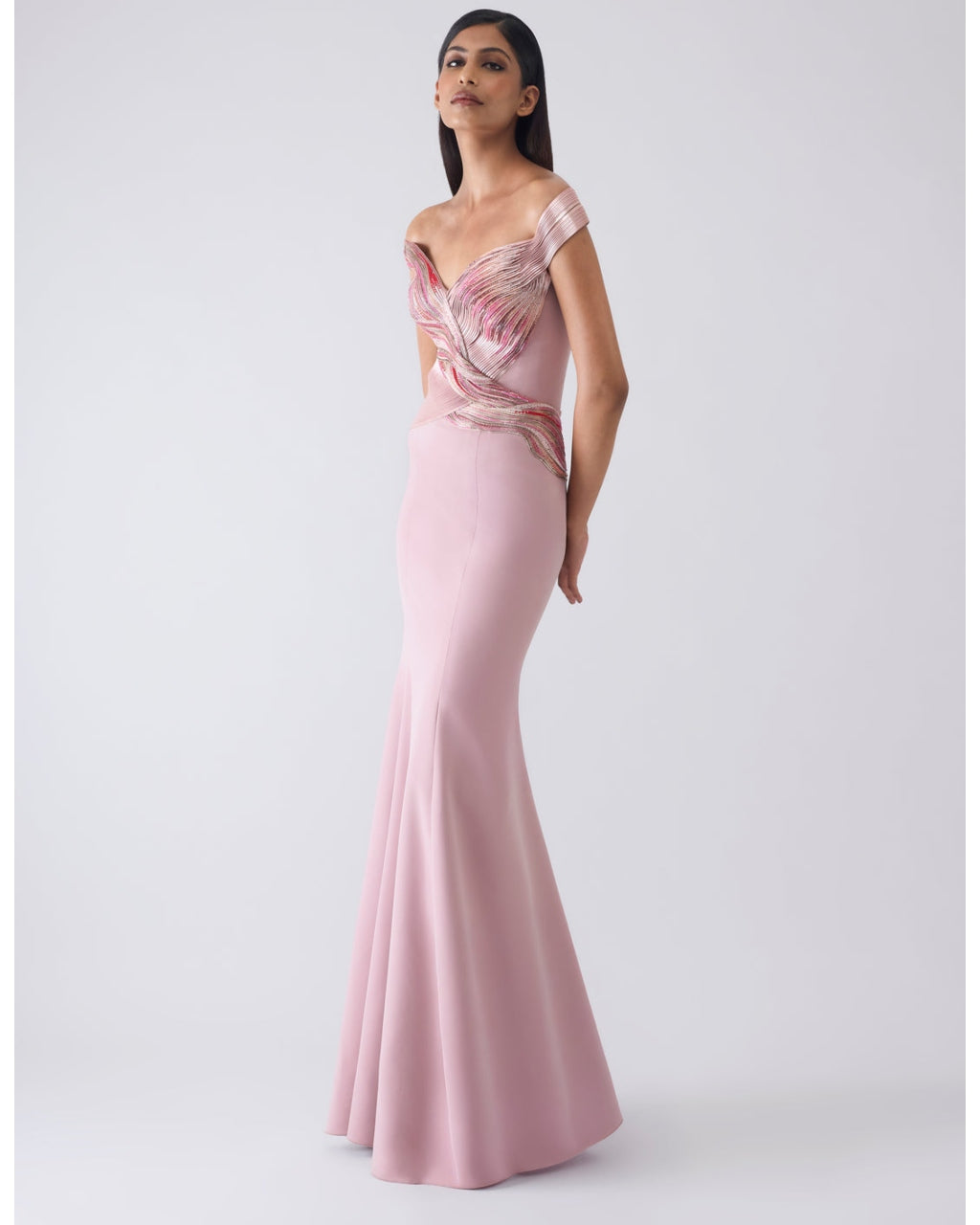 Moulded Metallic Pink Gown