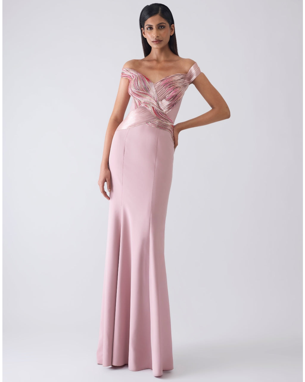 Moulded Metallic Pink Gown