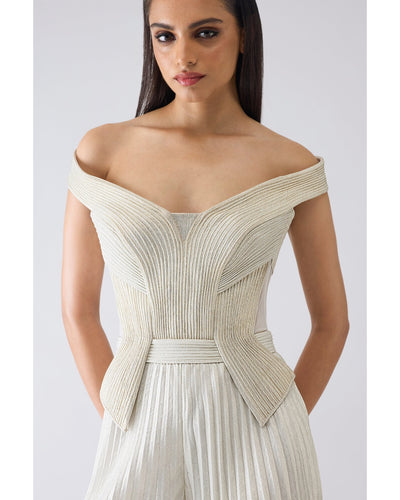 Structured Plisse Ivory Jumpsuit
