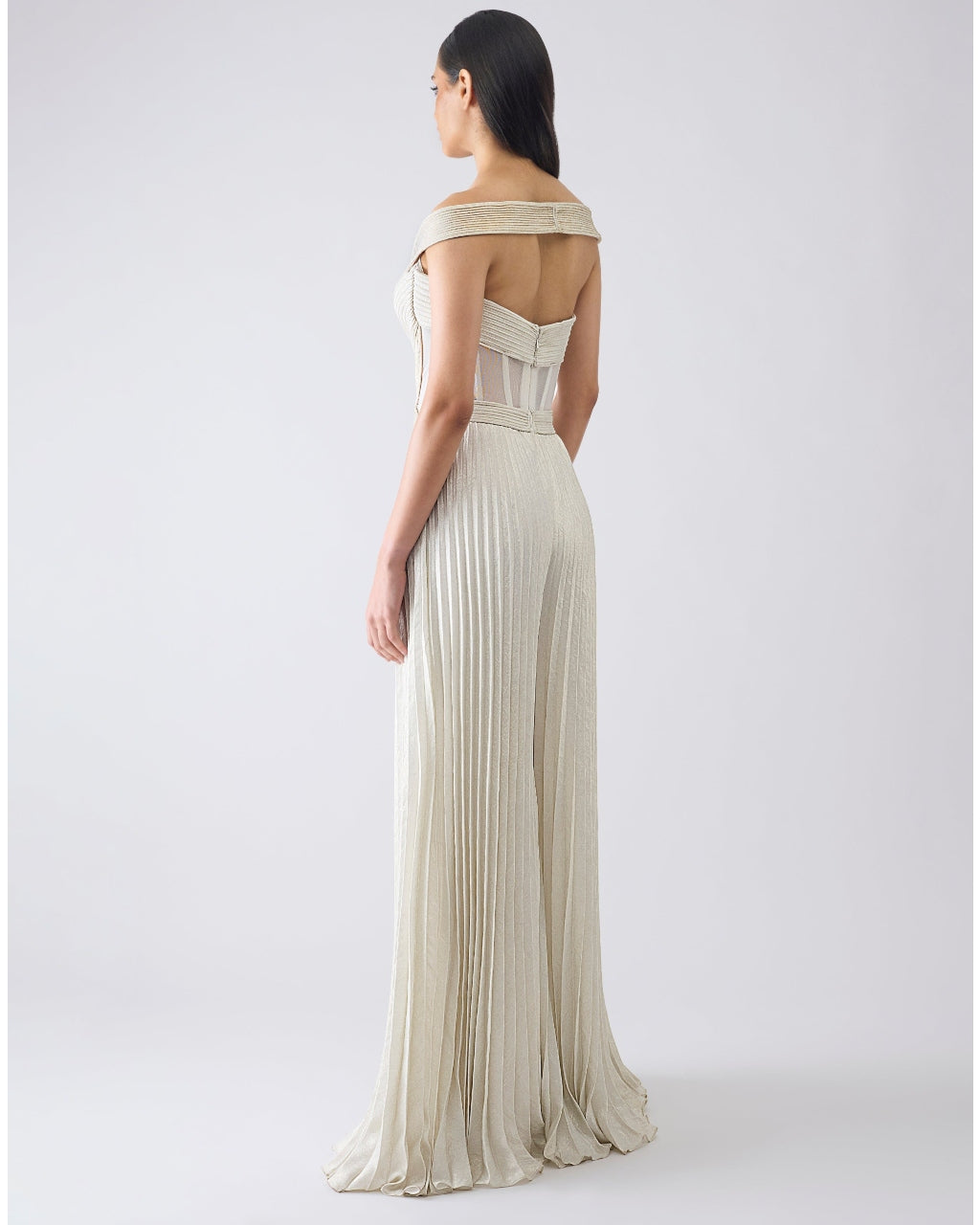 Structured Plisse Ivory Jumpsuit