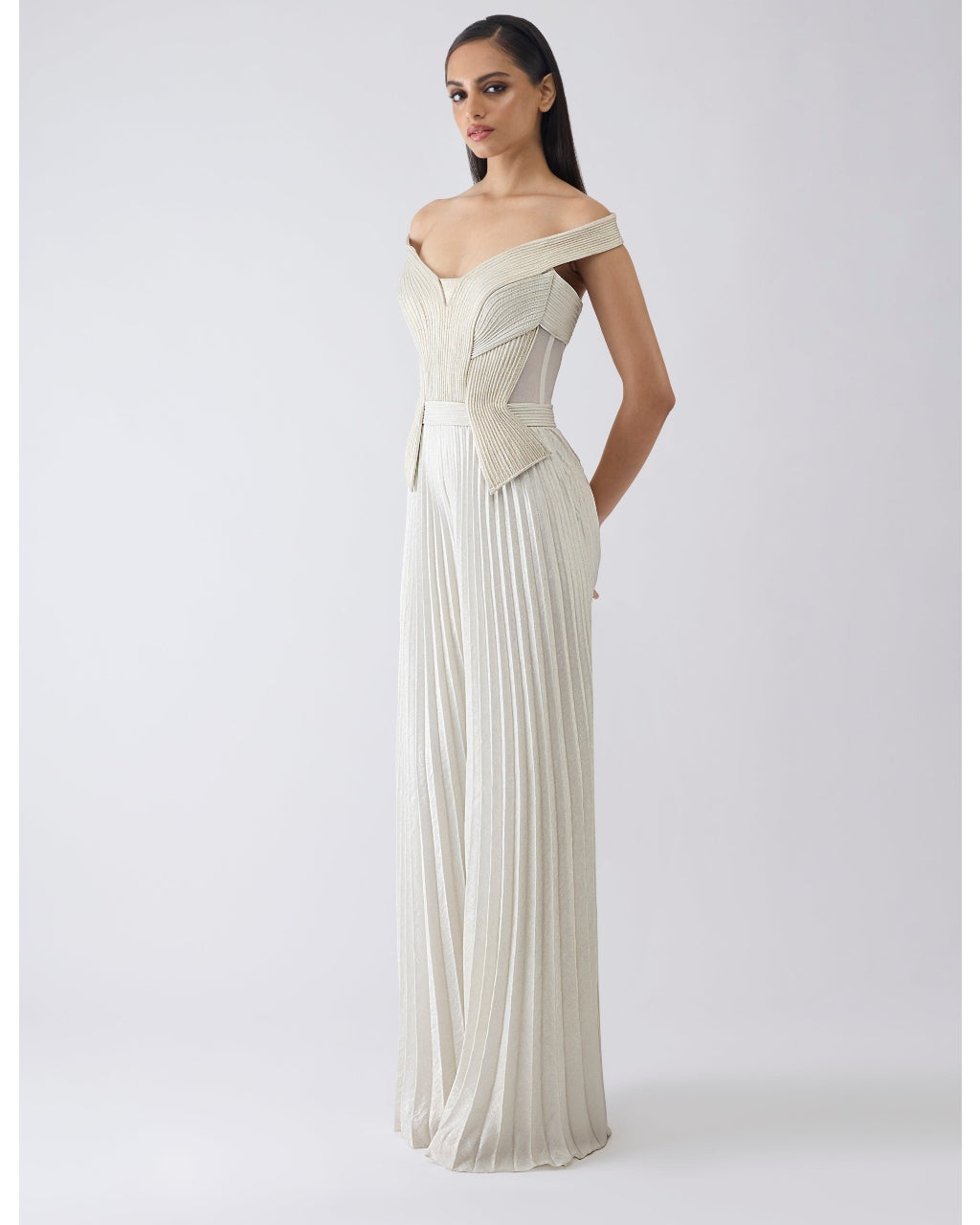 Structured Plisse Ivory Jumpsuit