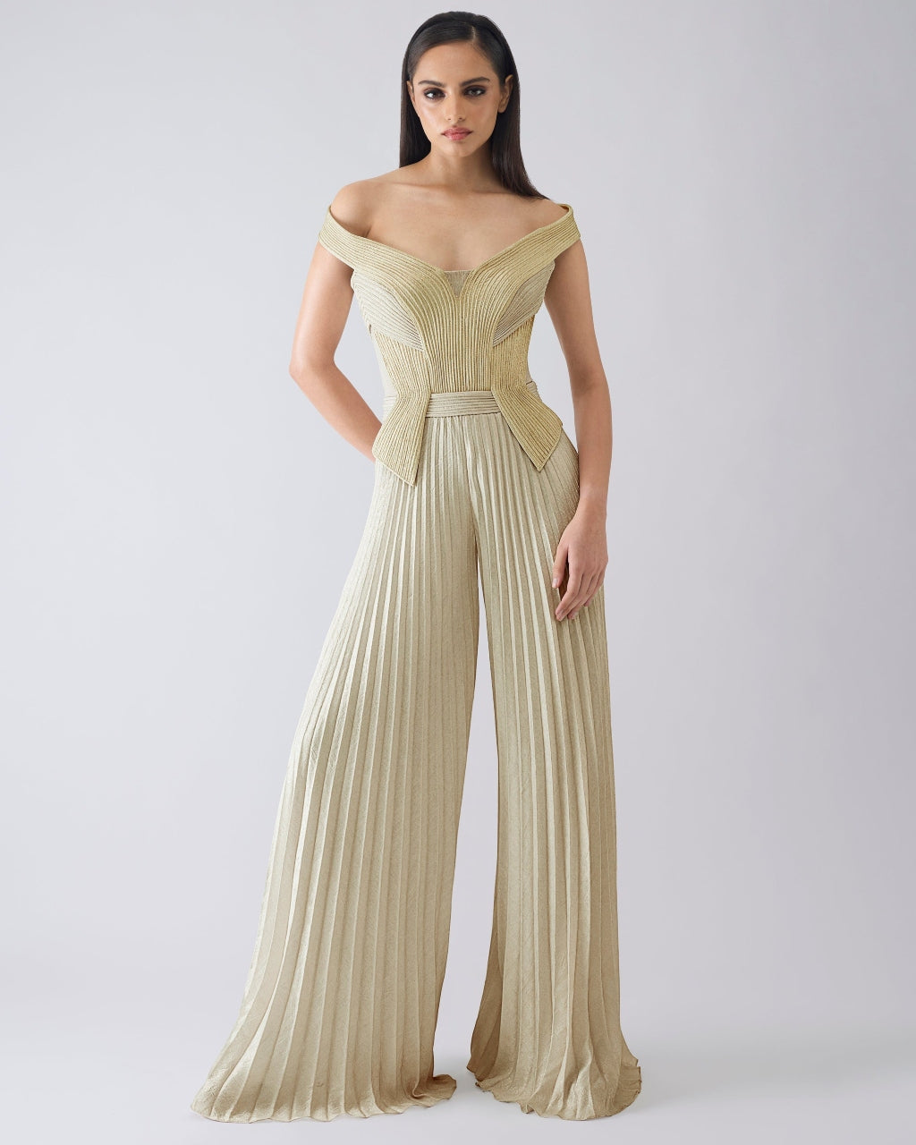 Structured Plisse Yellow Jumpsuit