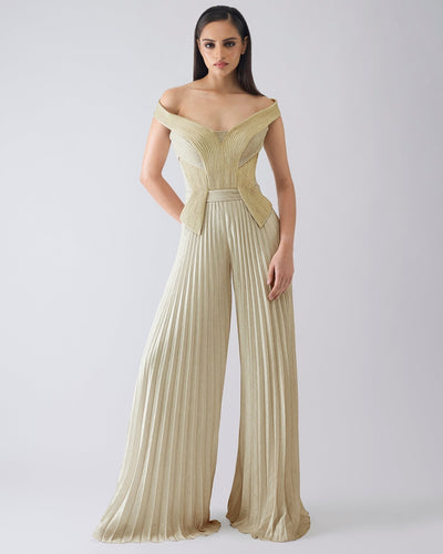 Structured Plisse Yellow Jumpsuit