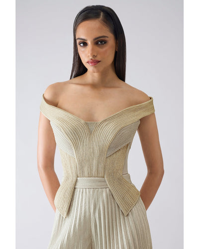 Structured Plisse Yellow Jumpsuit