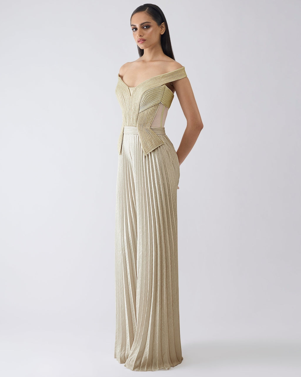Structured Plisse Yellow Jumpsuit