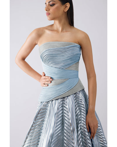 Structured Crystalvein Blue Corset And Skirt