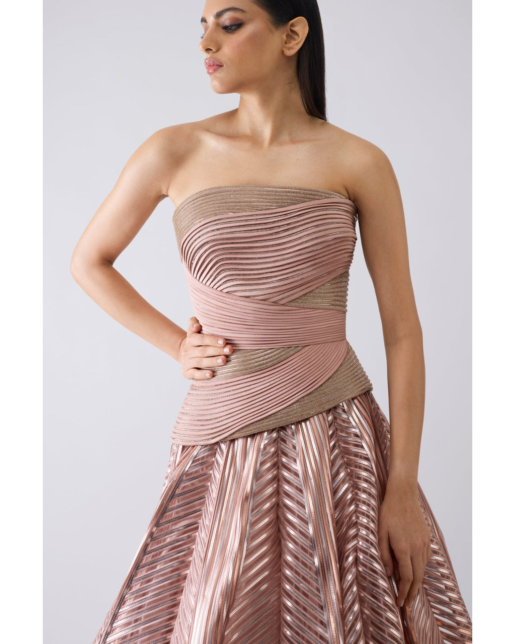 Structured Crystalvein Pink Corset And Skirt