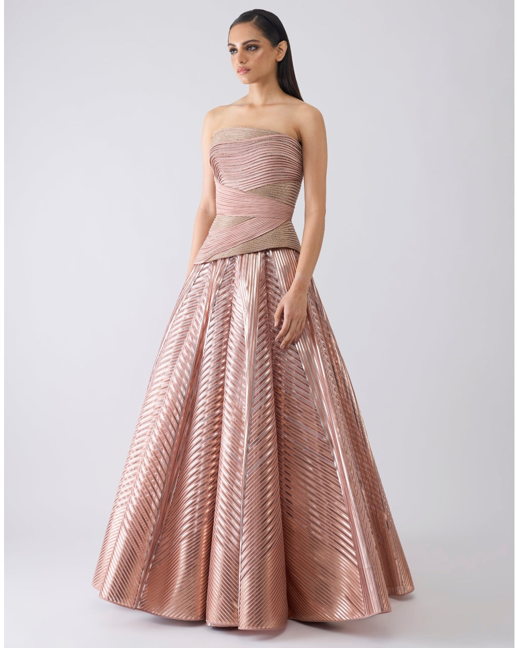Structured Crystalvein Pink Corset And Skirt