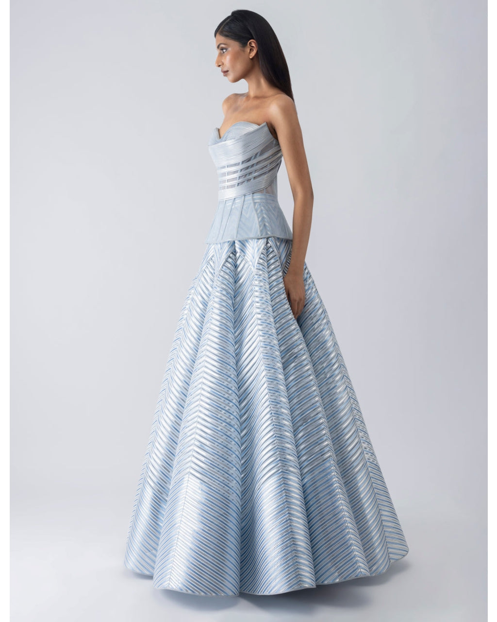 Metallic Structured Blue Corset And Skirt