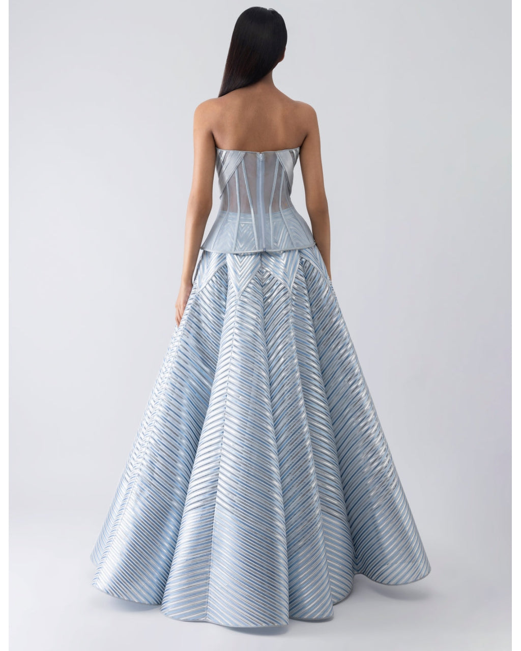 Metallic Structured Blue Corset And Skirt