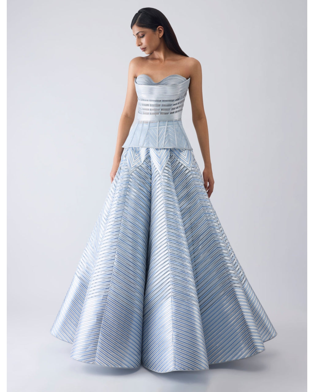 Metallic Structured Blue Corset And Skirt