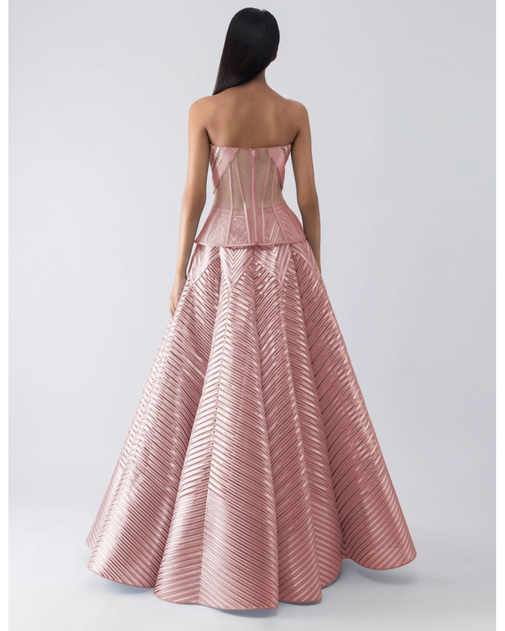 Metallic Structured Pink Corset And Skirt