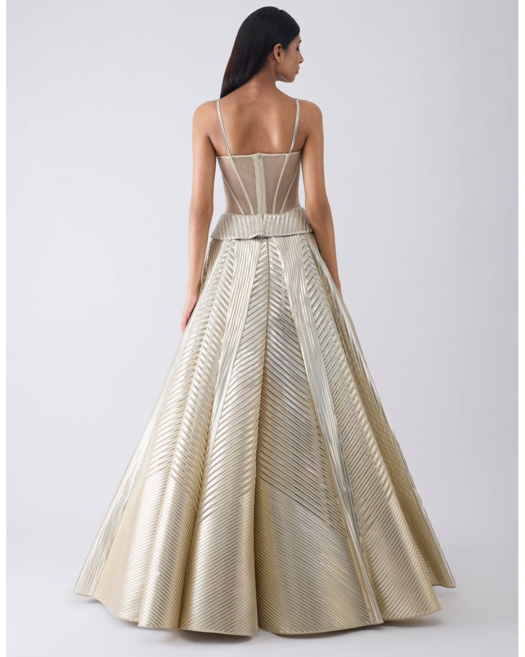 Metallic Structured Beige Corset And Skirt