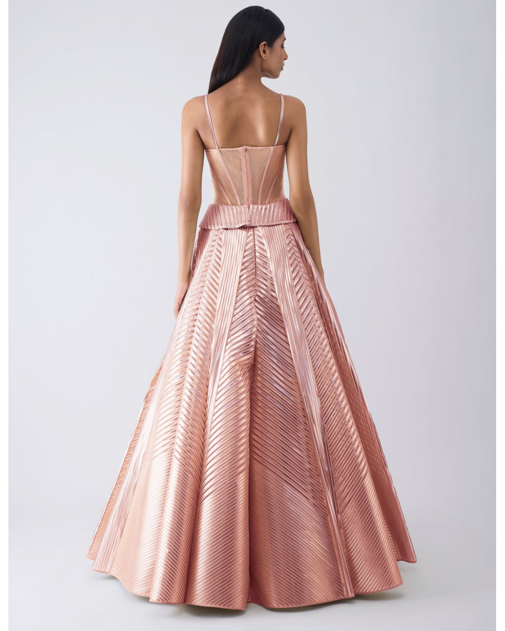 Metallic Structured Pink Corset And Skirt