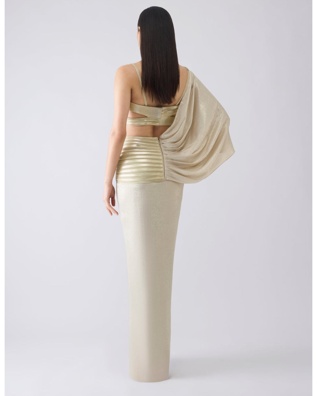Metallic Corded Beige Sari