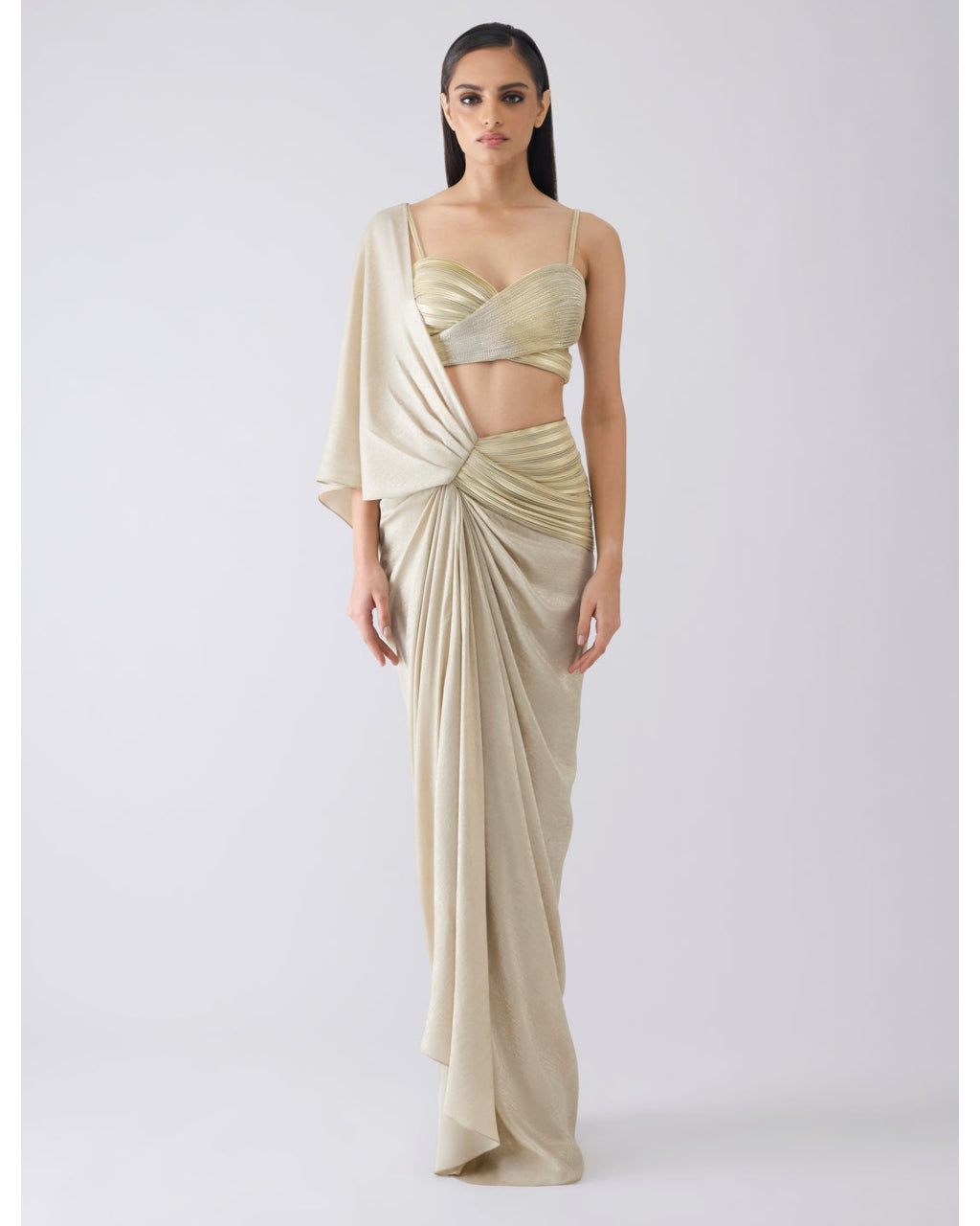 Metallic Corded Beige Sari
