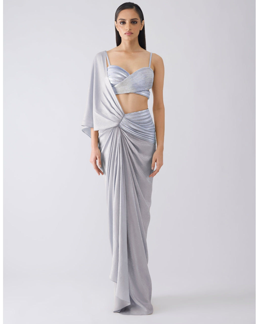 Metallic Corded Blue Sari