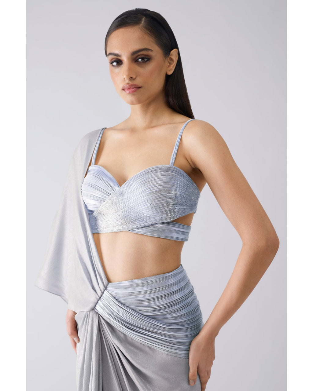 Metallic Corded Blue Sari