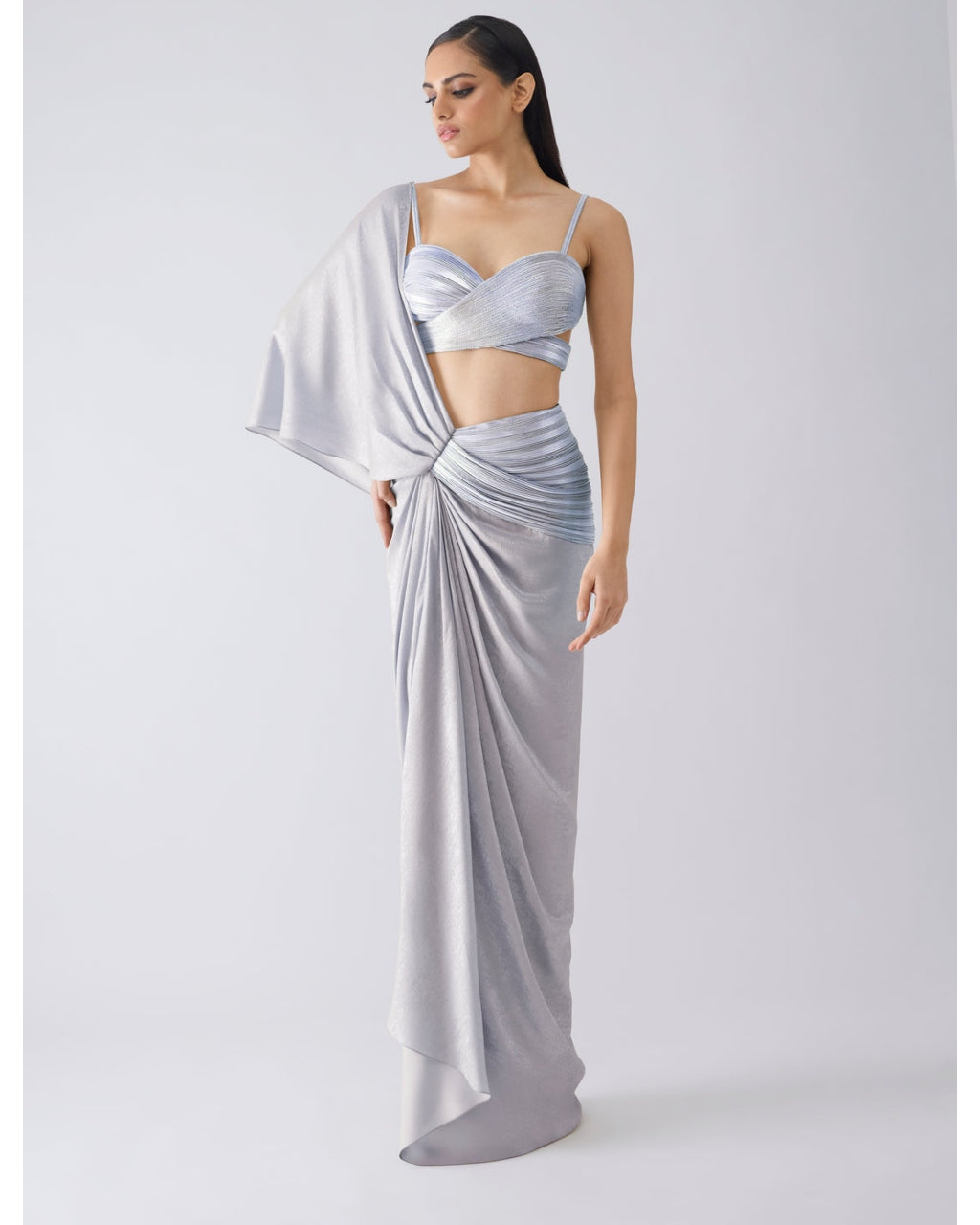 Metallic Corded Blue Sari