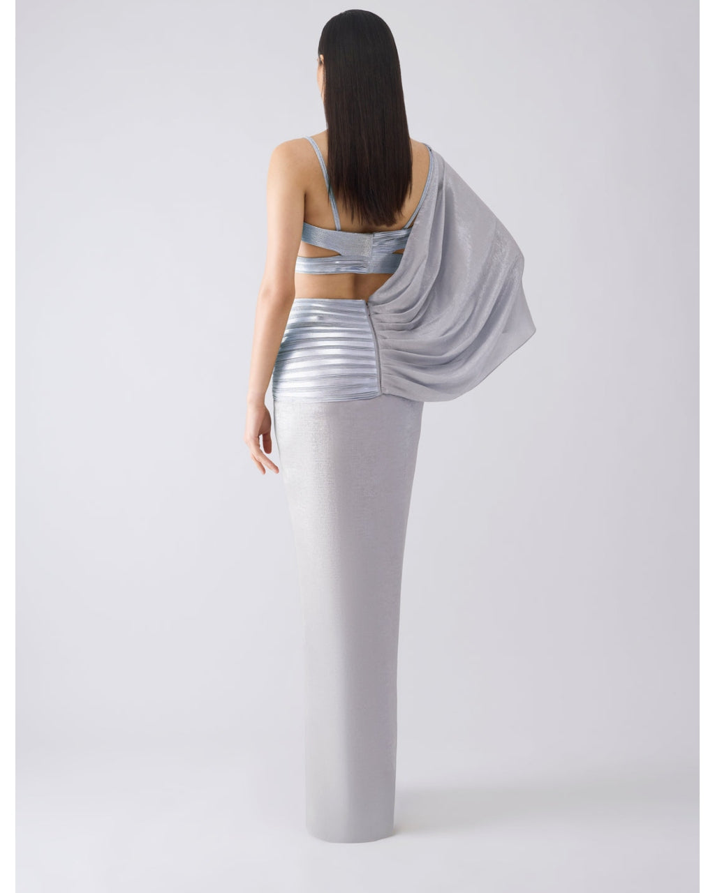 Metallic Corded Blue Sari