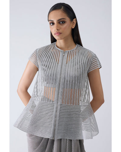 Metallic Corded Gray Cape And Skirt