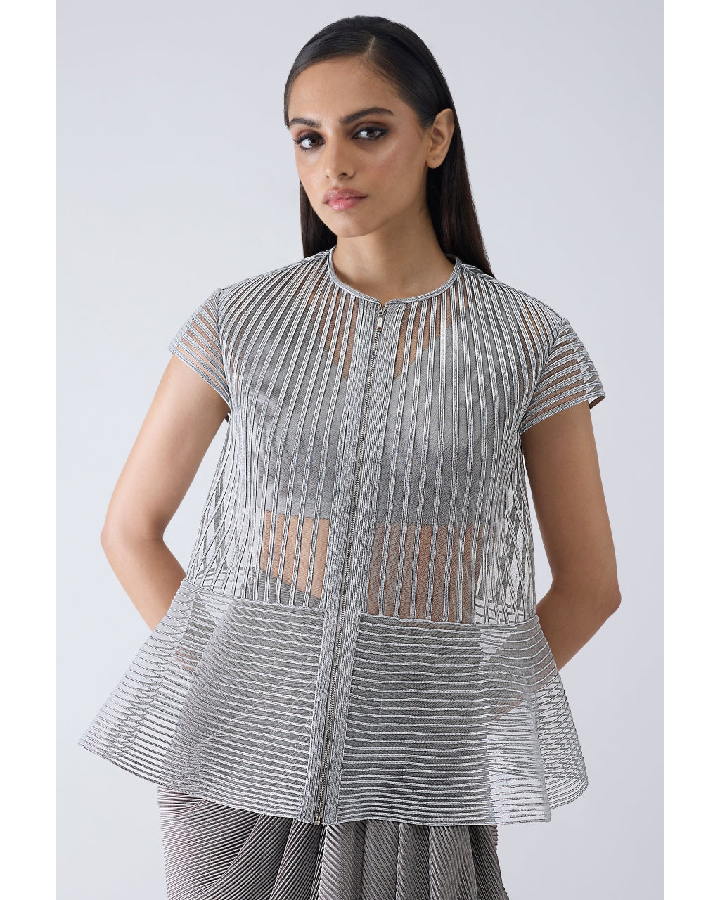 Metallic Corded Gray Cape And Skirt