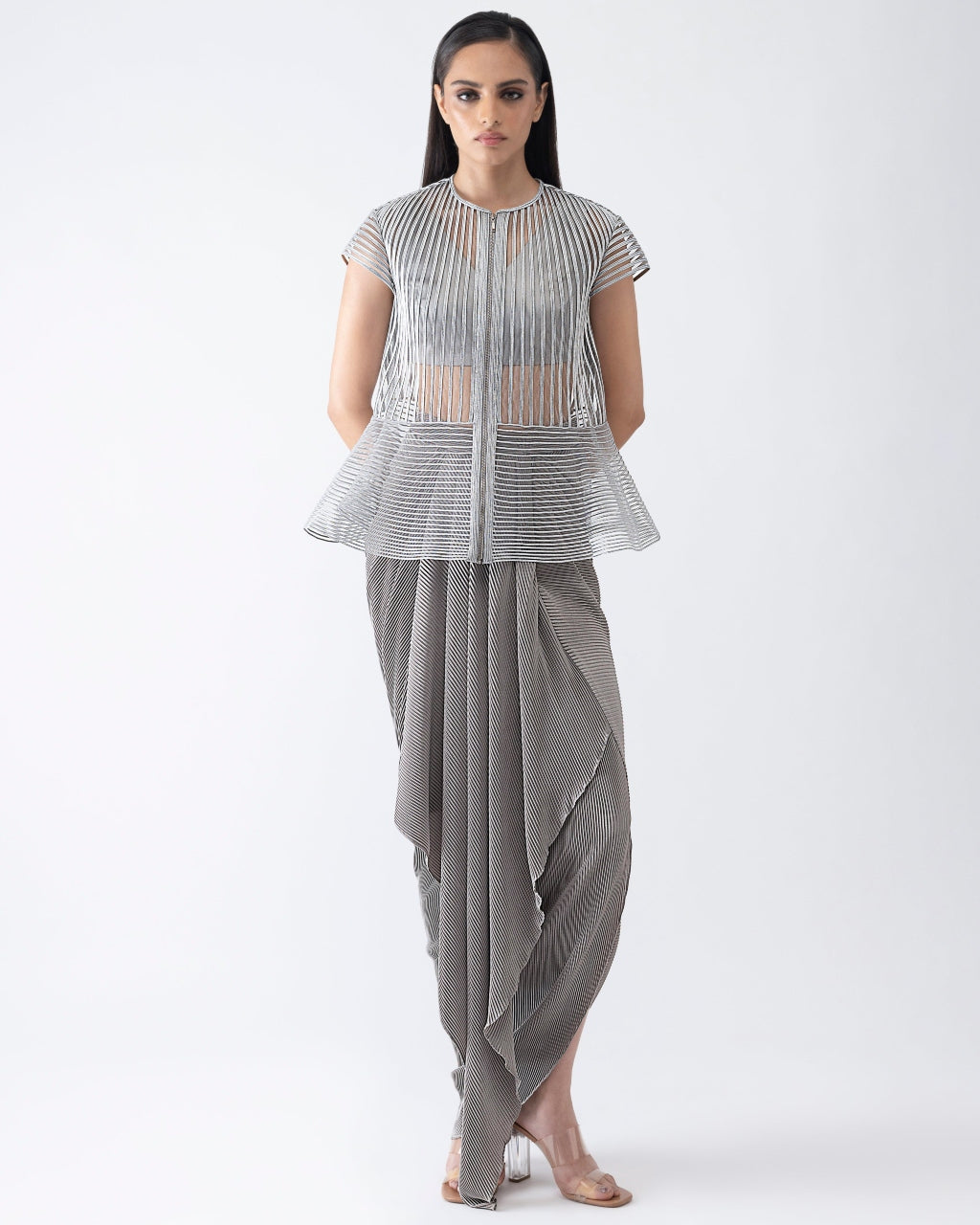 Metallic Corded Gray Cape And Skirt